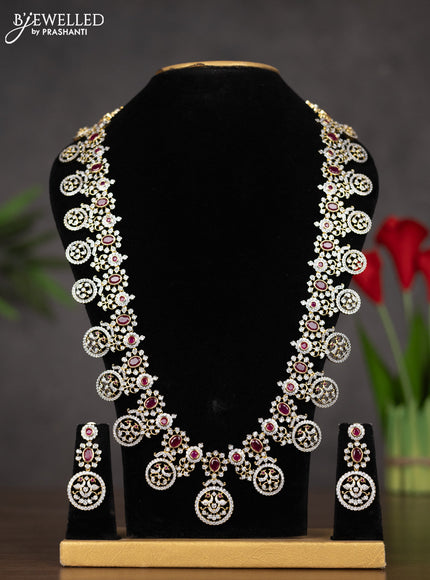 Zircon haaram bottumala design with ruby and cz stones in gold finish