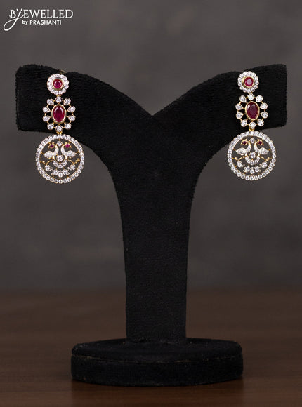 Zircon haaram bottumala design with ruby and cz stones in gold finish