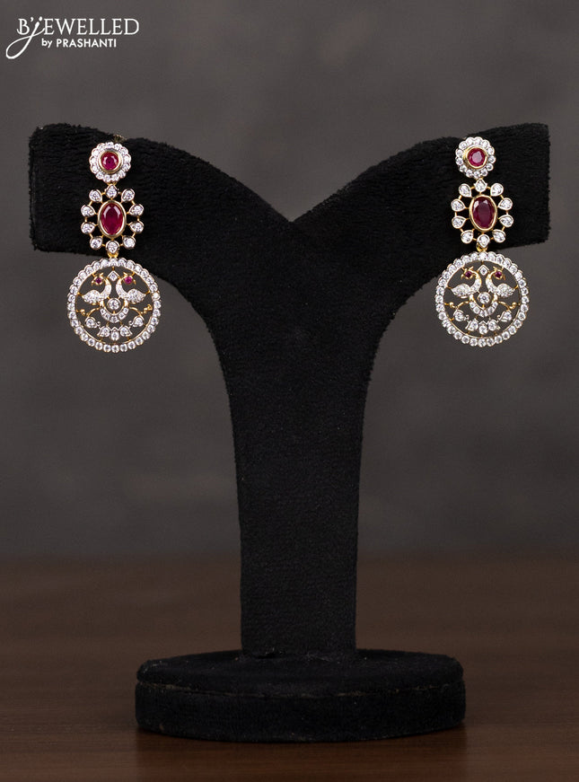 Zircon haaram bottumala design with ruby and cz stones in gold finish