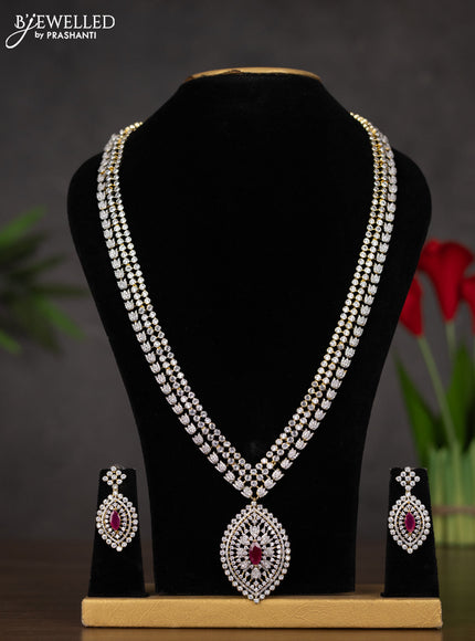 Zircon haaram with ruby and cz stones in gold finish