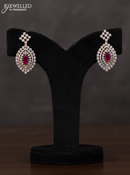 Zircon haaram with ruby and cz stones in gold finish