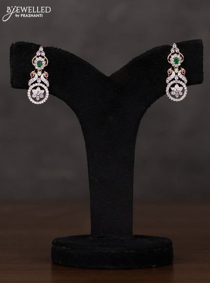 Zircon haaram bottumala design with emerald and cz stones in gold finish