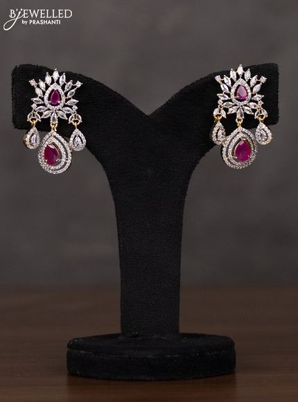 Zircon haaram with ruby and cz stones in gold finish