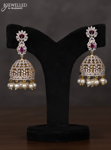 Zircon haaram with ruby and cz stones in gold finish