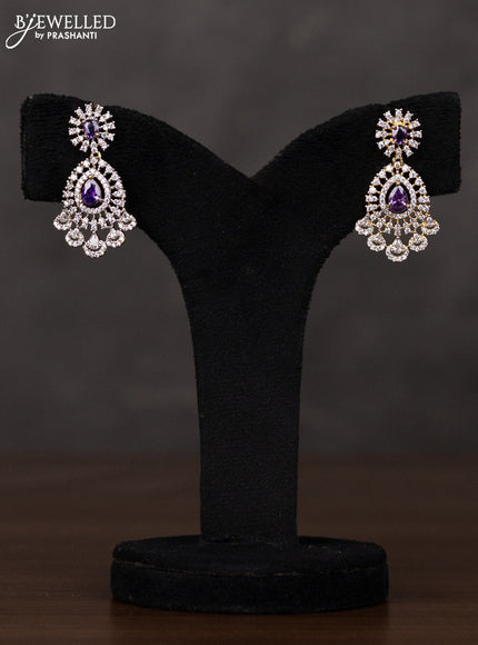 Zircon haaram with purple & cz stones and pearl hangings in gold finish