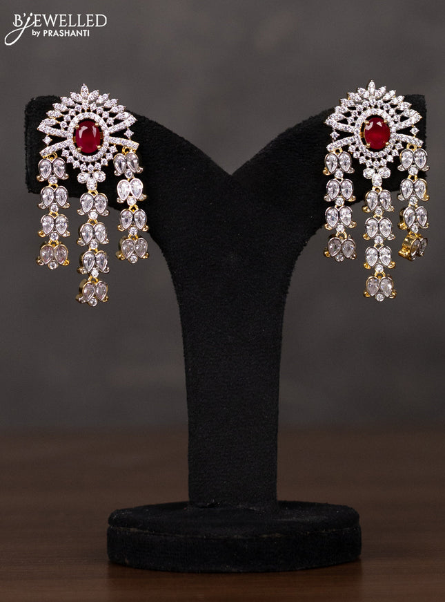 Zircon multilayer haaram with ruby and kundan & cz stones and in gold finish