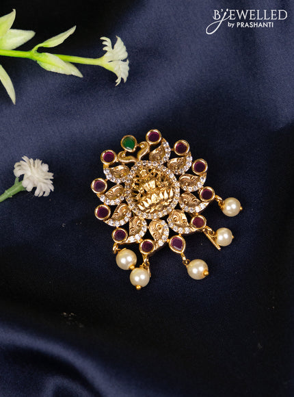 Jada billai lakshmi design in multicolor kemp stones and pearl hanging