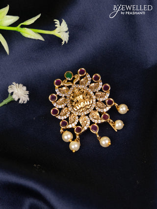 Jada billai lakshmi design in multicolor kemp stones and pearl hanging