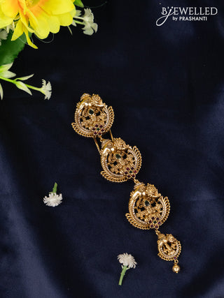 Jada billai with thirupathi venkatachalapathy design in multicolor kemp stones