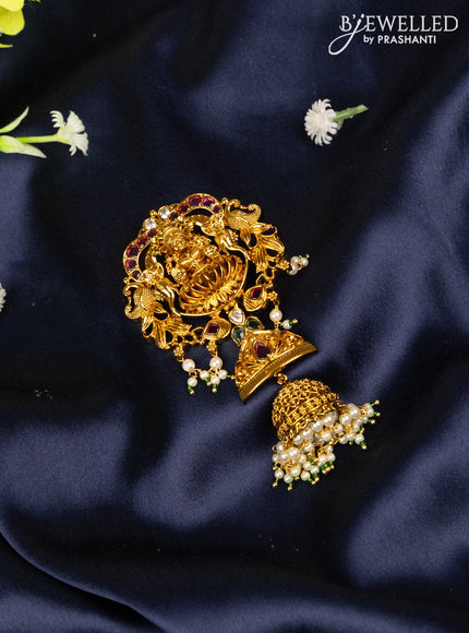 Jada billai lakshmi design in multicolor kemp stones and jhumka hanging