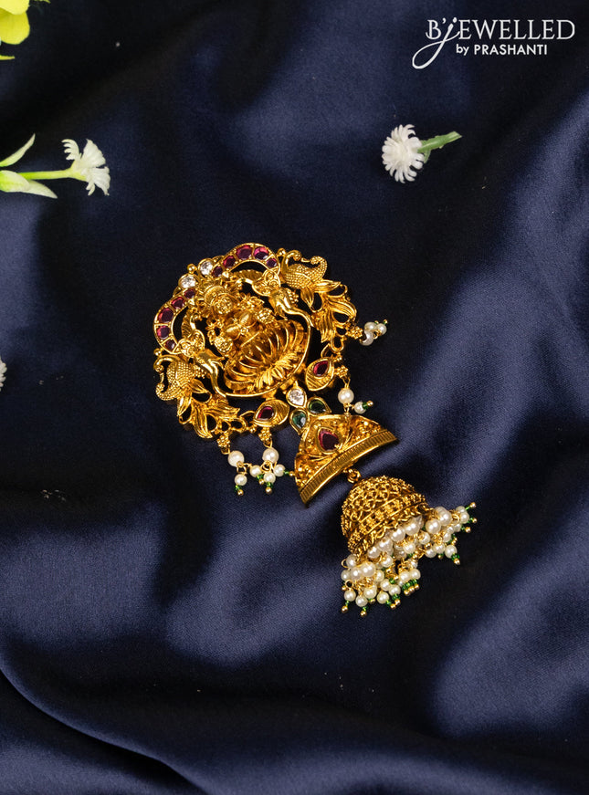 Jada billai lakshmi design in multicolor kemp stones and jhumka hanging