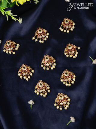 Jada billai with 9 pieces floral style deisgn in multicolor kemp stones and pearl hanging
