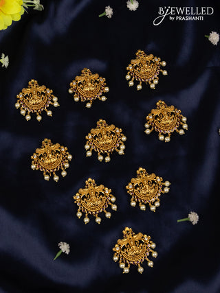 Jada billai with 9 pieces double peacock lakshmi style deisgn in multicolor kemp stones and pearl hanging