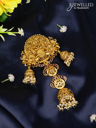 Jada billai lakshmi design in multicolor kemp stones and jhumka hanging