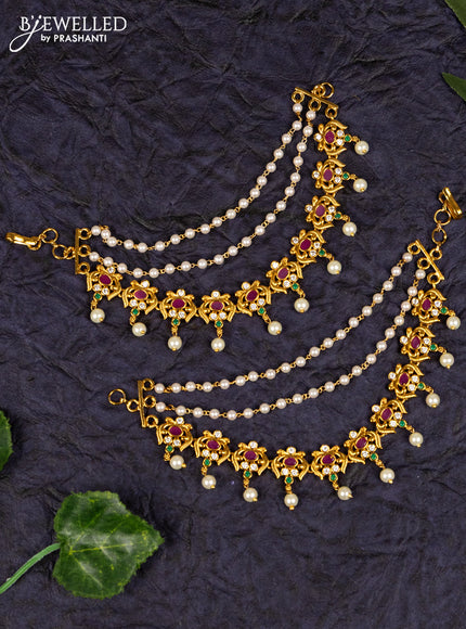 Antqiue maatal multilayer pearl and antique multicolor kemp stones design