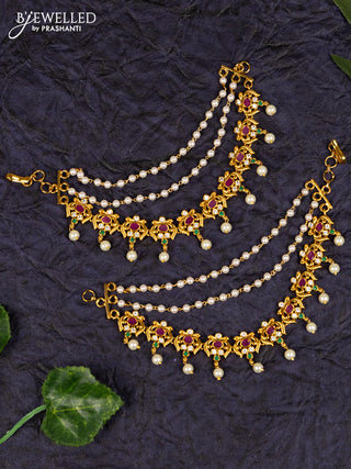 Antqiue maatal multilayer pearl and antique multicolor kemp stones design