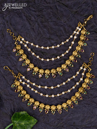 Antqiue maatal multilayer pearl and antique circle multicolor kemp stones design