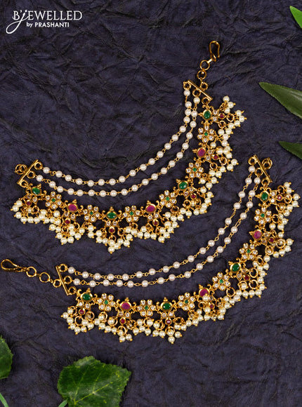 Antqiue maatal multilayer pearl and antique floral multicolor kemp stones design