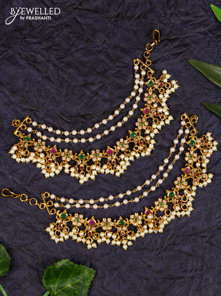 Antqiue maatal multilayer pearl and antique floral multicolor kemp stones design