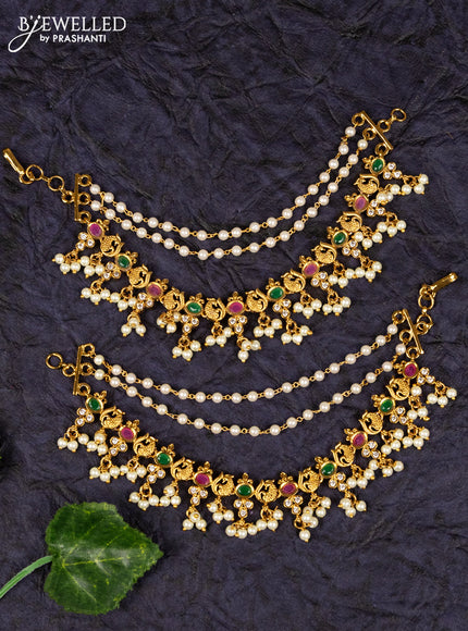 Antqiue maatal multilayer pearl and antique peacock multicolor kemp stones design