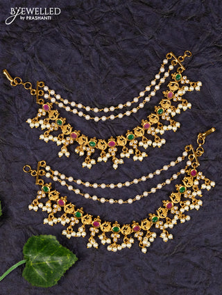 Antqiue maatal multilayer pearl and antique peacock multicolor kemp stones design