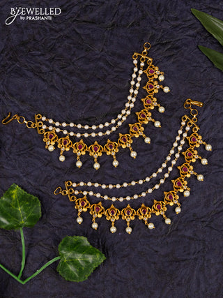 Antqiue maatal multilayer pearl and antique red kemp stones design