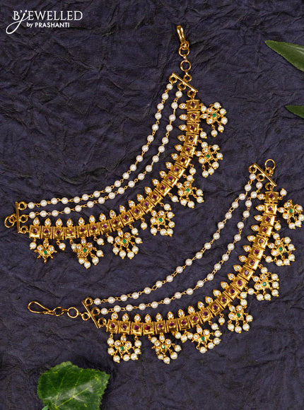 Antqiue maatal multilayer pearl and multicolor kemp stones