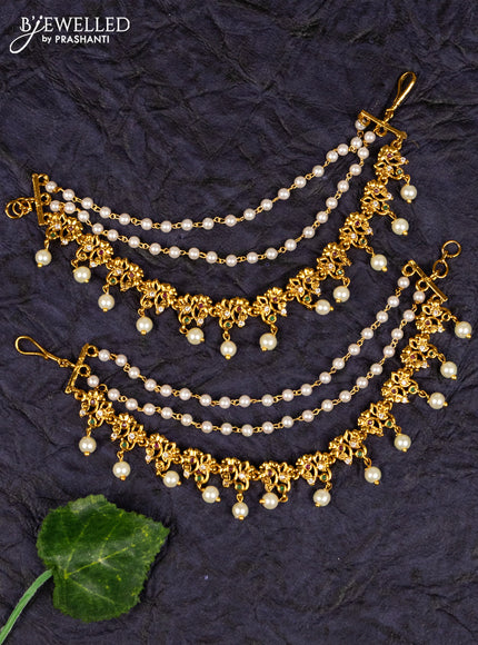 Antqiue maatal multilayer pearl and multicolor kemp stones & pearl hanging
