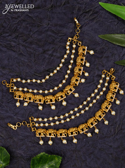 Antqiue maatal multilayer pearl and elephant design in kemp stones & pearl hanging