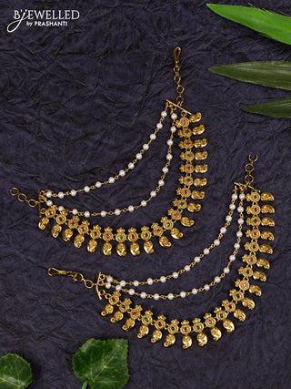 Antique maatal mango design in multilayer pearl and kemp stones