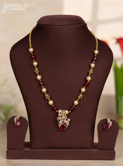 Beaded maroon necklace with parrot design in cz stone
