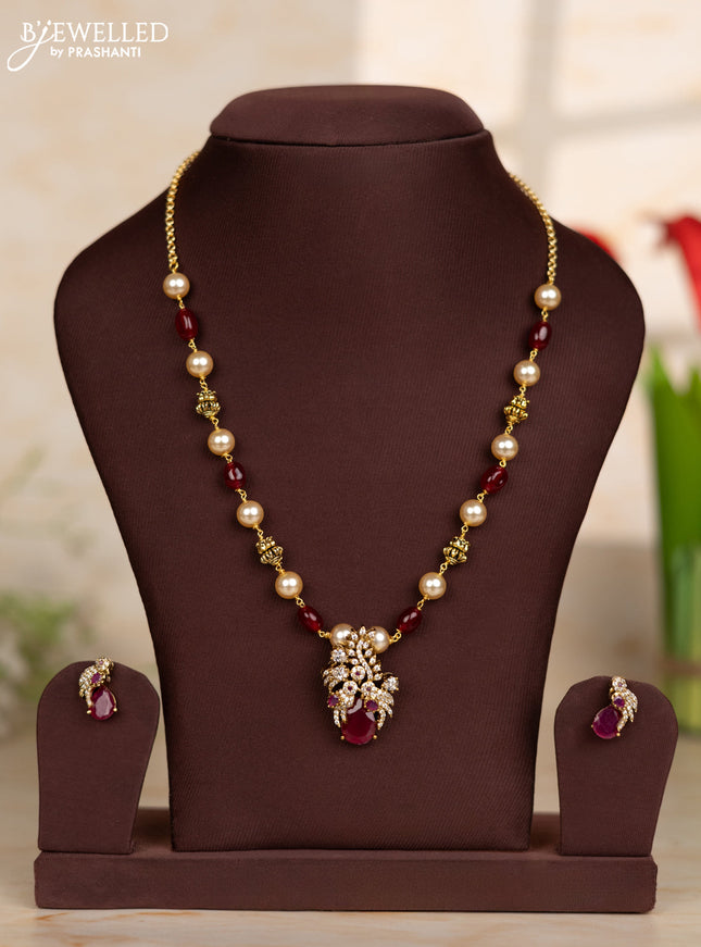 Beaded maroon necklace with parrot design in cz stone