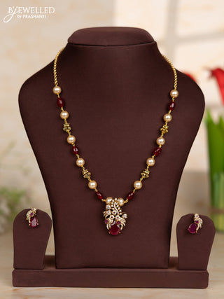 Beaded maroon necklace with parrot design in cz stone