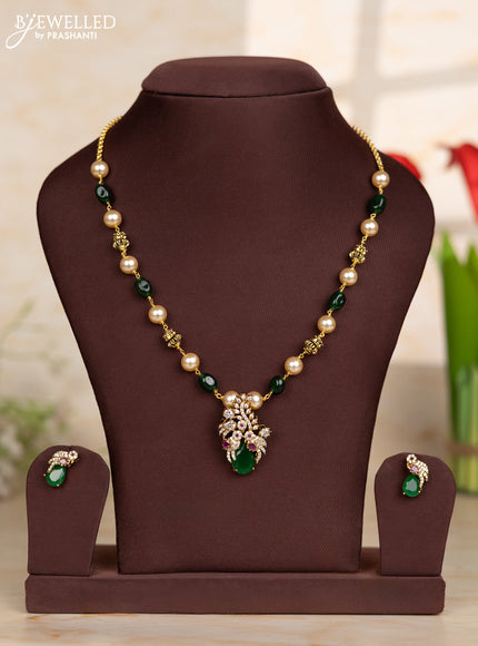 Beaded dark green necklace with parrot design in victorian finish