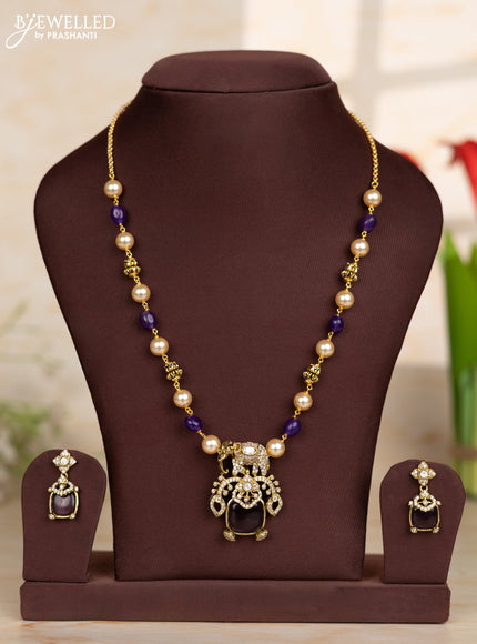 Beaded purple necklace with elephant design in victorian finish