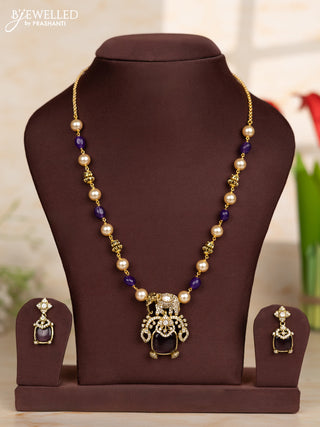 Beaded purple necklace with elephant design in victorian finish