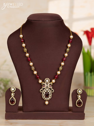 Beaded maroon necklace with double peacock design in victorian finish