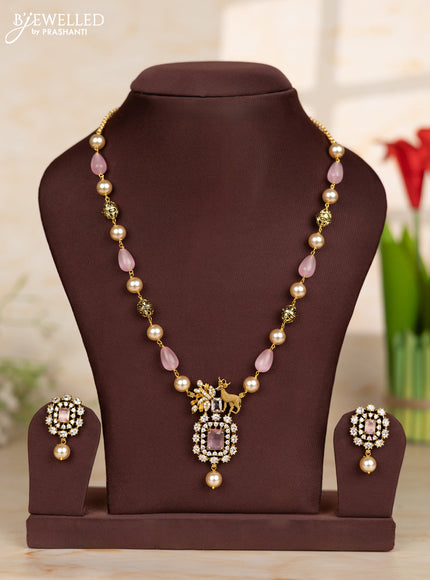 Beaded pink necklace with deer design in victorian finish