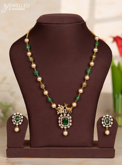 Beaded green necklace with deer design in victorian finish