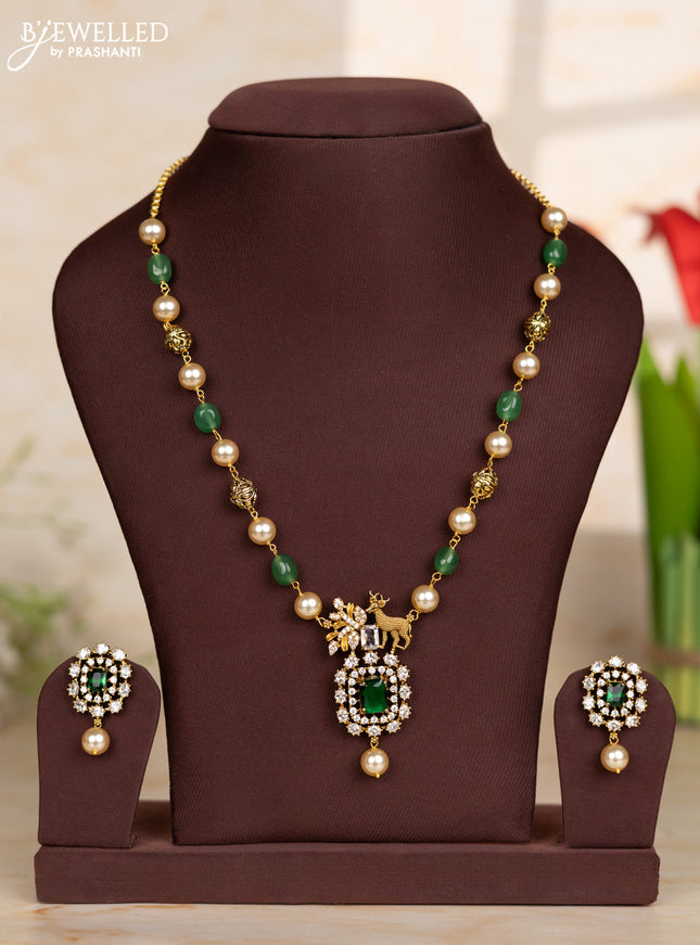Beaded green necklace with deer design in victorian finish