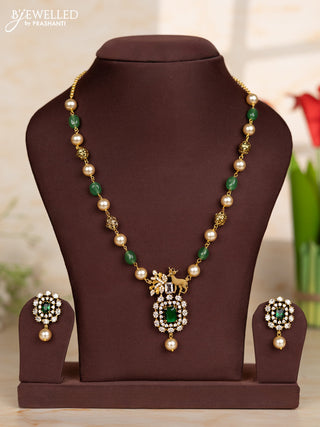 Beaded green necklace with deer design in victorian finish
