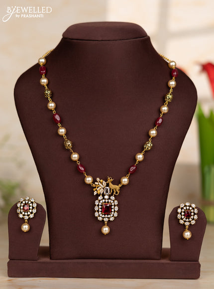 Beaded maroon necklace with deer design in victorian finish