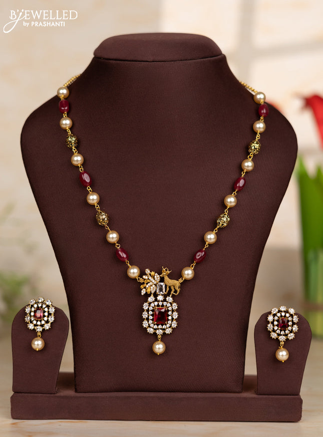 Beaded maroon necklace with deer design in victorian finish