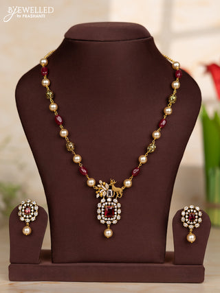 Beaded maroon necklace with deer design in victorian finish