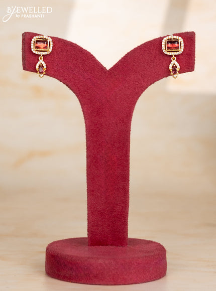 Beaded maroon necklace with rectangle design pendant in victorian finish