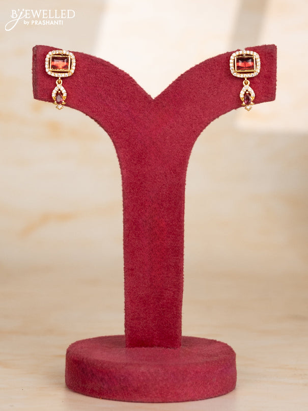Beaded maroon necklace with rectangle design pendant in victorian finish