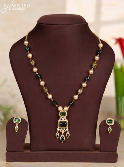 Beaded green necklace with rectangle design pendant in victorian finish