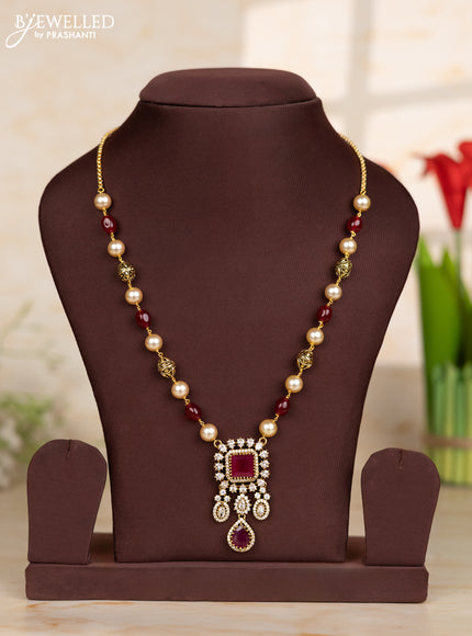 Beaded maroon necklace with square design pendant in victorian finish