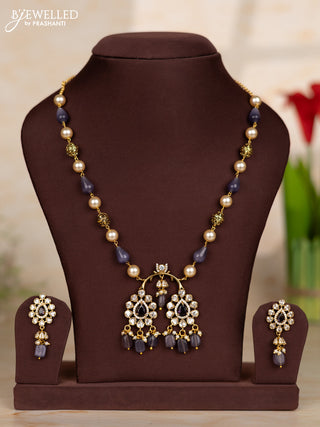 Beaded purple necklace with tear drop shape pendant in victorian finish