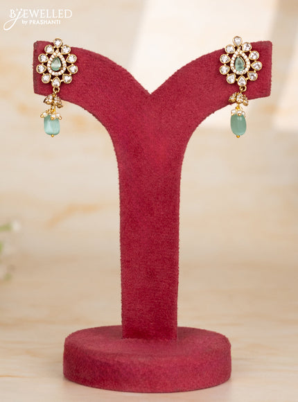 Beaded teal necklace with tear drop shape pendant in victorian finish